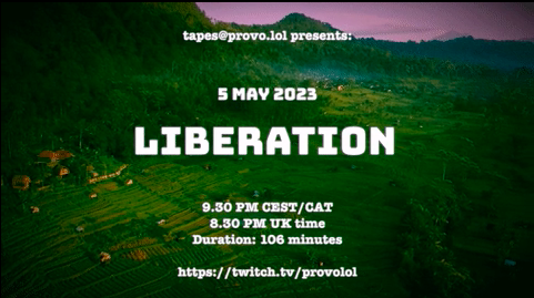 Flyer with the text &lsquo;Liberation&rsquo; against a backdrop of a luscious green landscape